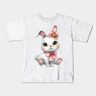 Cute rabbit with pink bows watercolor painting Kids T-Shirt